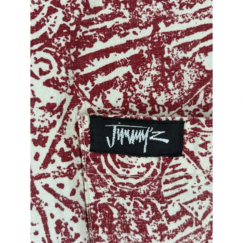 Jimmy Z Shirt Mens Large Red Linen Cotton Surf Skate Vintage 80s Button Canvas